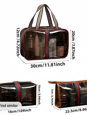 Clear Travel Toiletry Bag with Striped Accent - Brown/Clear